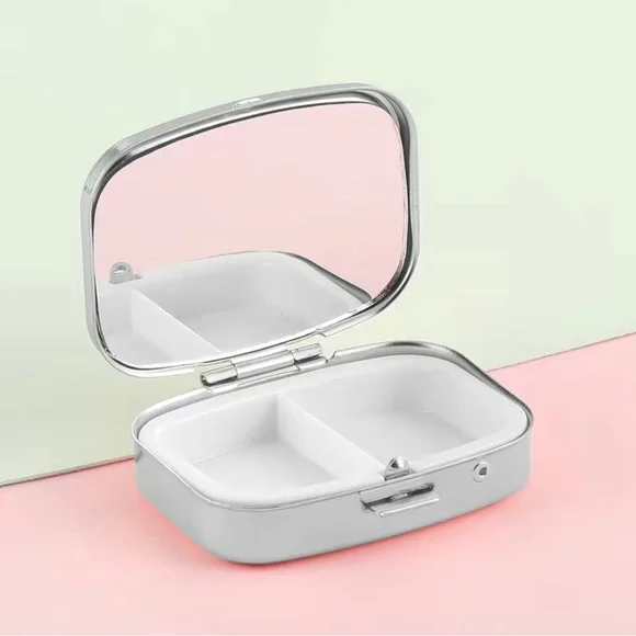 Plaid Pattern Rectangular Makeup/Pill case Mirror With Storage Function - Picture 2 of 5